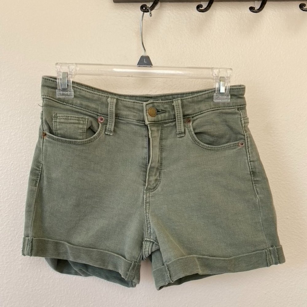 Olive Green Stretch Denim Shorts